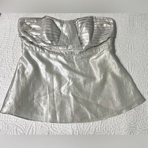 White House Black Market Y2K Baby Doll Silver Strapless Bustier Top Women's Sz 0